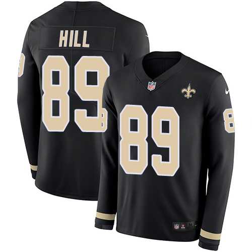 Nike New Orleans Saints #89 Josh Hill Black Team Color Men's Stitched NFL Limited Therma Long Sleeve Jersey