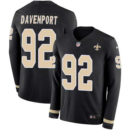 Nike New Orleans Saints #92 Marcus Davenport Black Team Color Men's Stitched NFL Limited Therma Long Sleeve Jersey