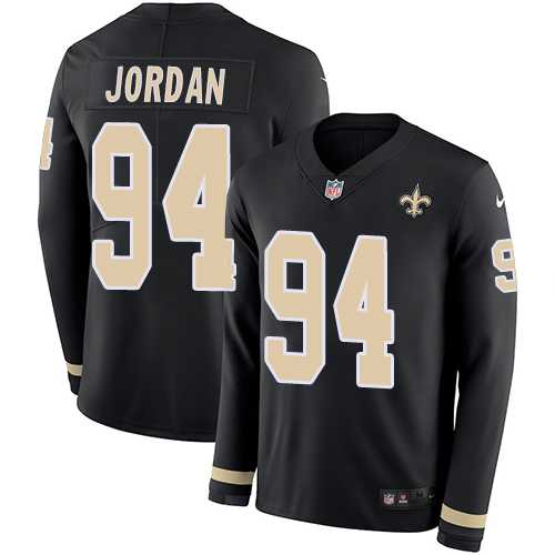 Nike New Orleans Saints #94 Cameron Jordan Black Team Color Men's Stitched NFL Limited Therma Long Sleeve Jersey
