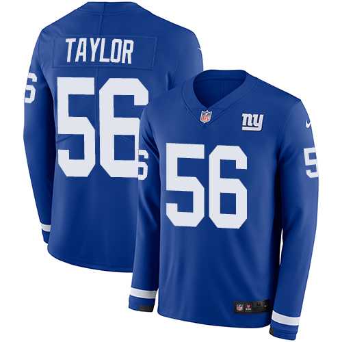 Nike New York Giants #56 Lawrence Taylor Royal Blue Team Color Men's Stitched NFL Limited Therma Long Sleeve Jersey