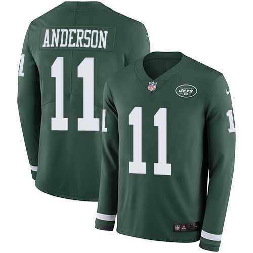Nike New York Jets #11 Robby Anderson Green Team Color Men's Stitched NFL Limited Therma Long Sleeve Jersey