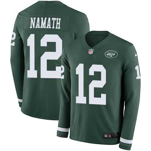 Nike New York Jets #12 Joe Namath Green Team Color Men's Stitched NFL Limited Therma Long Sleeve Jersey
