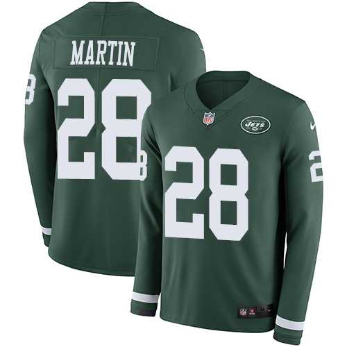 Nike New York Jets #28 Curtis Martin Green Team Color Men's Stitched NFL Limited Therma Long Sleeve Jersey