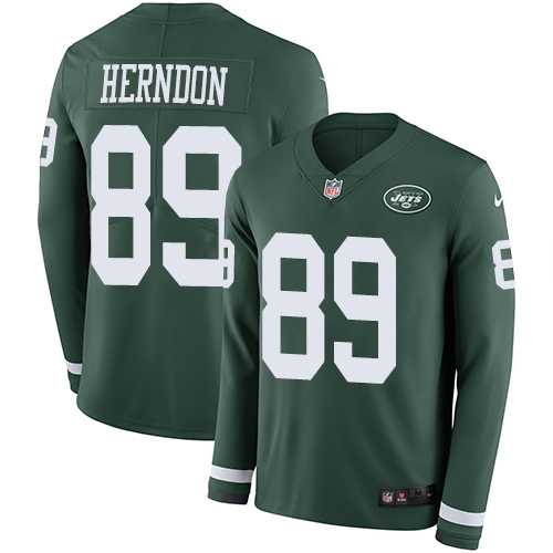 Nike New York Jets #89 Chris Herndon Green Team Color Men's Stitched NFL Limited Therma Long Sleeve Jersey
