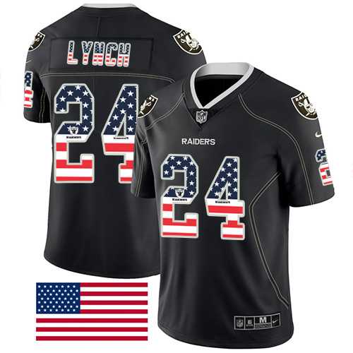 Nike Oakland Raiders #24 Marshawn Lynch Black Men's Stitched NFL Limited Rush USA Flag Jersey