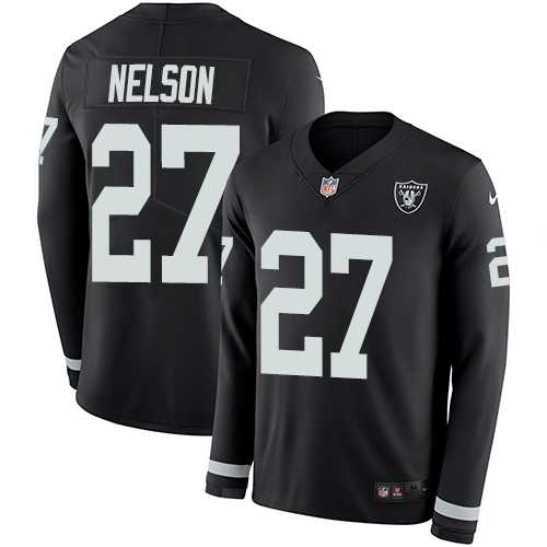 Nike Oakland Raiders #27 Reggie Nelson Black Team Color Men's Stitched NFL Limited Therma Long Sleeve Jersey