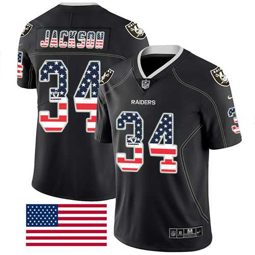 Nike Oakland Raiders #34 Bo Jackson Black Men's Stitched NFL Limited Rush USA Flag Jersey