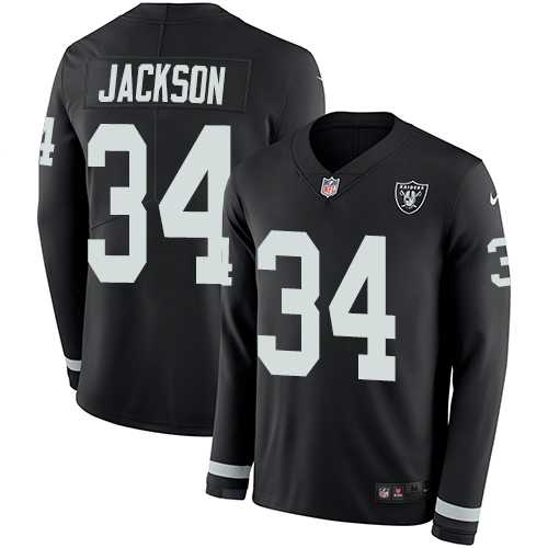 Nike Oakland Raiders #34 Bo Jackson Black Team Color Men's Stitched NFL Limited Therma Long Sleeve Jersey