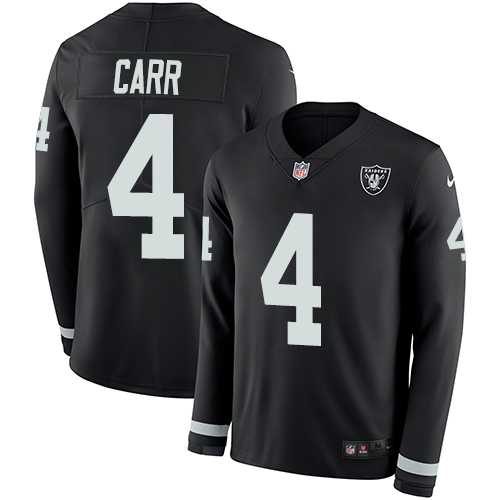 Nike Oakland Raiders #4 Derek Carr Black Team Color Men's Stitched NFL Limited Therma Long Sleeve Jersey