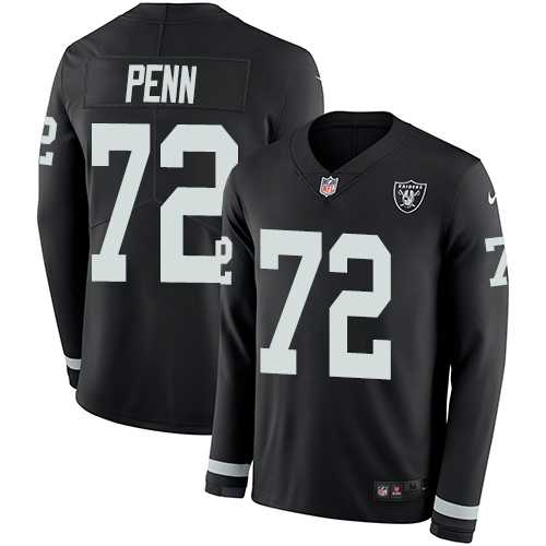 Nike Oakland Raiders #72 Donald Penn Black Team Color Men's Stitched NFL Limited Therma Long Sleeve Jersey
