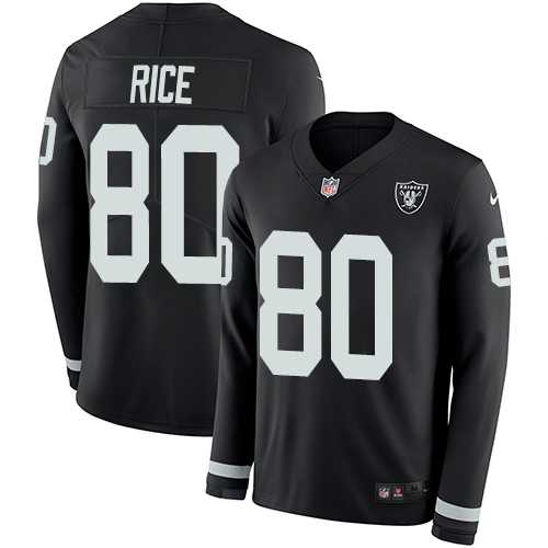Nike Oakland Raiders #80 Jerry Rice Black Team Color Men's Stitched NFL Limited Therma Long Sleeve Jersey