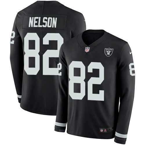 Nike Oakland Raiders #82 Jordy Nelson Black Team Color Men's Stitched NFL Limited Therma Long Sleeve Jersey