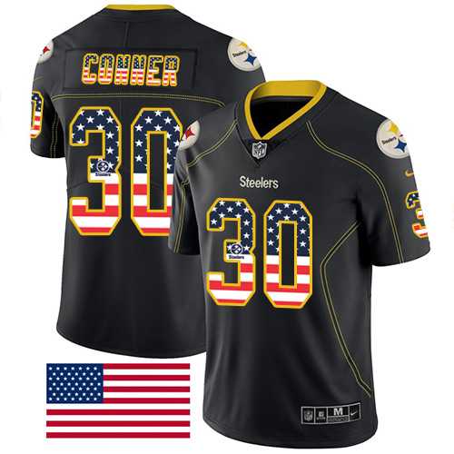 Nike Pittsburgh Steelers #30 James Conner Black Men's Stitched NFL Limited Rush USA Flag Jersey