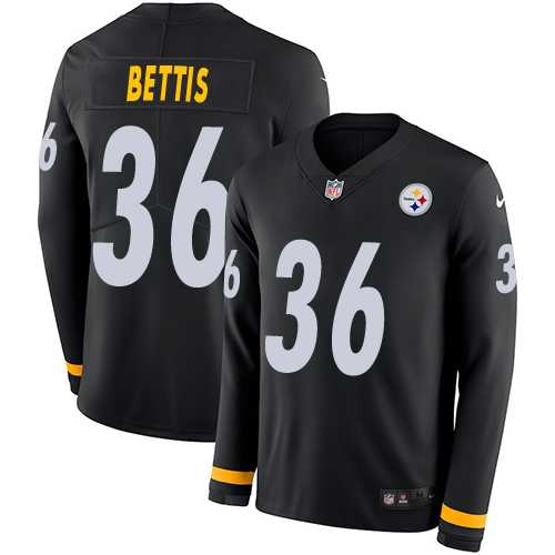 Nike Pittsburgh Steelers #36 Jerome Bettis Black Team Color Men's Stitched NFL Limited Therma Long Sleeve Jersey