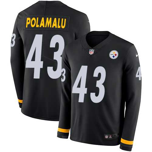 Nike Pittsburgh Steelers #43 Troy Polamalu Black Team Color Men's Stitched NFL Limited Therma Long Sleeve Jersey