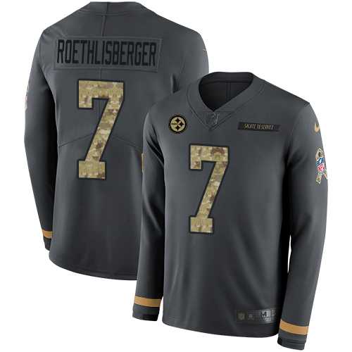 Nike Pittsburgh Steelers #7 Ben Roethlisberger Anthracite Salute to Service Men's Stitched NFL Limited Therma Long Sleeve Jersey