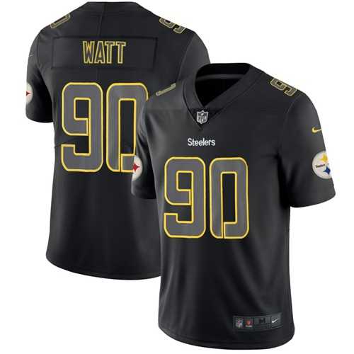 Nike Pittsburgh Steelers #90 T. J. Watt Black Men's Stitched NFL Limited Rush Impact Jersey