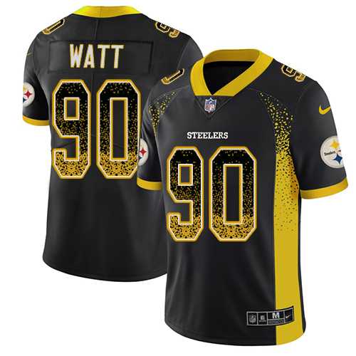 Nike Pittsburgh Steelers #90 T. J. Watt Black Team Color Men's Stitched NFL Limited Rush Drift Fashion Jersey
