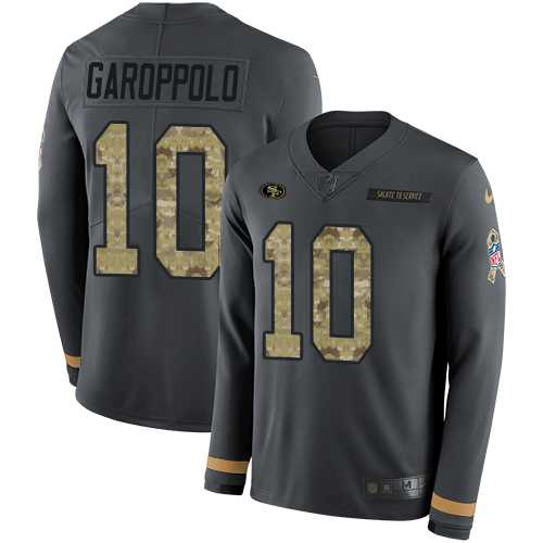 Nike San Francisco 49ers #10 Jimmy Garoppolo Anthracite Salute to Service Men's Stitched NFL Limited Therma Long Sleeve Jersey