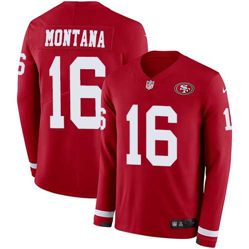 Nike San Francisco 49ers #16 Joe Montana Red Team Color Men's Stitched NFL Limited Therma Long Sleeve Jersey