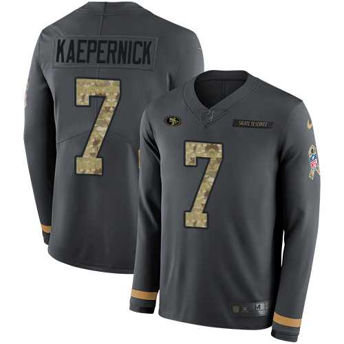 Nike San Francisco 49ers #7 Colin Kaepernick Anthracite Salute to Service Men's Stitched NFL Limited Therma Long Sleeve Jersey