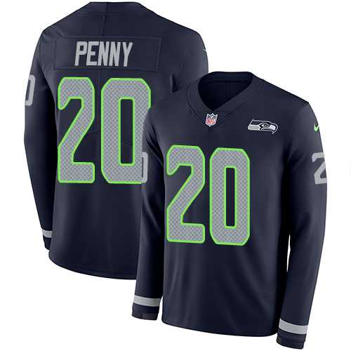 Nike Seattle Seahawks #20 Rashaad Penny Steel Blue Team Color Men's Stitched NFL Limited Therma Long Sleeve Jersey