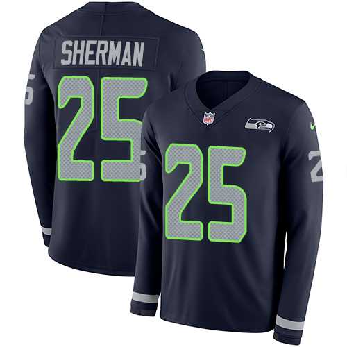 Nike Seattle Seahawks #25 Richard Sherman Steel Blue Team Color Men's Stitched NFL Limited Therma Long Sleeve Jersey