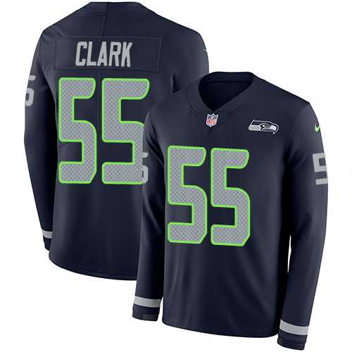 Nike Seattle Seahawks #55 Frank Clark Steel Blue Team Color Men's Stitched NFL Limited Therma Long Sleeve Jersey