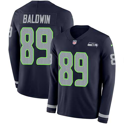 Nike Seattle Seahawks #89 Doug Baldwin Steel Blue Team Color Men's Stitched NFL Limited Therma Long Sleeve Jersey
