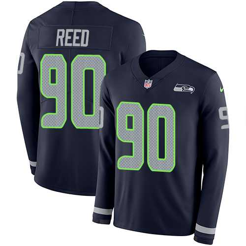 Nike Seattle Seahawks #90 Jarran Reed Steel Blue Team Color Men's Stitched NFL Limited Therma Long Sleeve Jersey