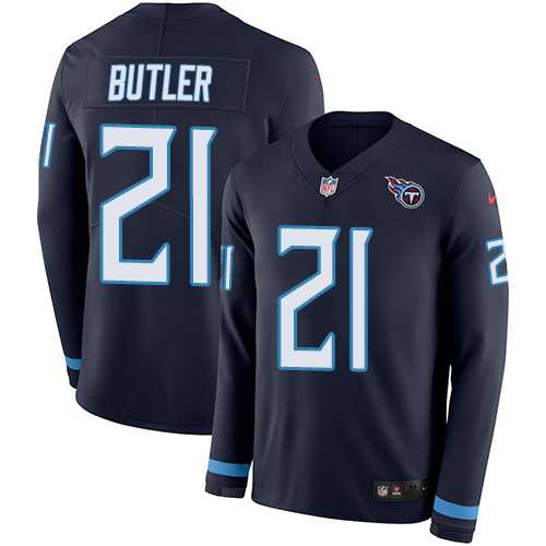 Nike Tennessee Titans #21 Malcolm Butler Navy Blue Team Color Men's Stitched NFL Limited Therma Long Sleeve Jersey