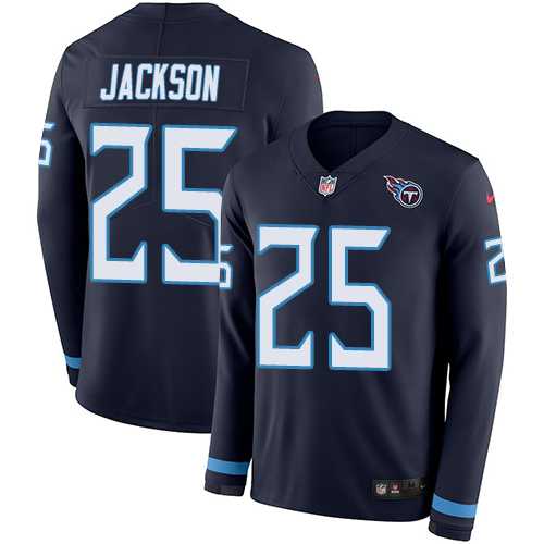 Nike Tennessee Titans #25 Adoree' Jackson Navy Blue Team Color Men's Stitched NFL Limited Therma Long Sleeve Jersey