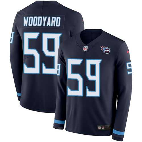Nike Tennessee Titans #59 Wesley Woodyard Navy Blue Team Color Men's Stitched NFL Limited Therma Long Sleeve Jersey