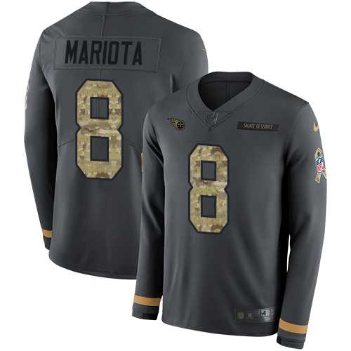 Nike Tennessee Titans #8 Marcus Mariota Anthracite Salute to Service Men's Stitched NFL Limited Therma Long Sleeve Jersey