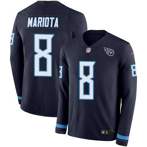 Nike Tennessee Titans #8 Marcus Mariota Navy Blue Team Color Men's Stitched NFL Limited Therma Long Sleeve Jersey