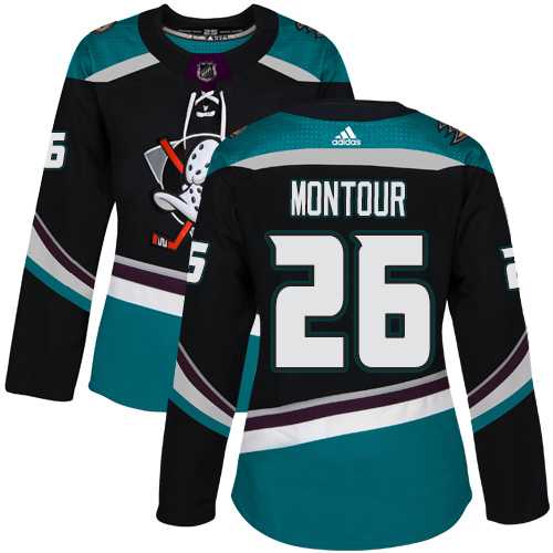 Women's Adidas Anaheim Ducks #26 Brandon Montour Black Teal Alternate Authentic Stitched NHL Jersey