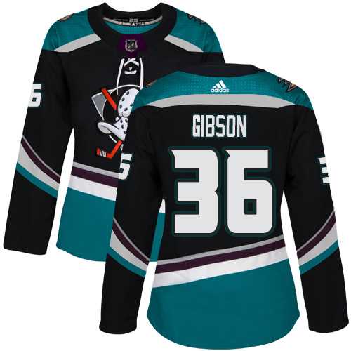 Women's Adidas Anaheim Ducks #36 John Gibson Black Teal Alternate Authentic Stitched NHL Jersey