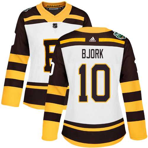 Women's Adidas Boston Bruins #10 Anders Bjork White Authentic 2019 Winter Classic Stitched NHL Jersey
