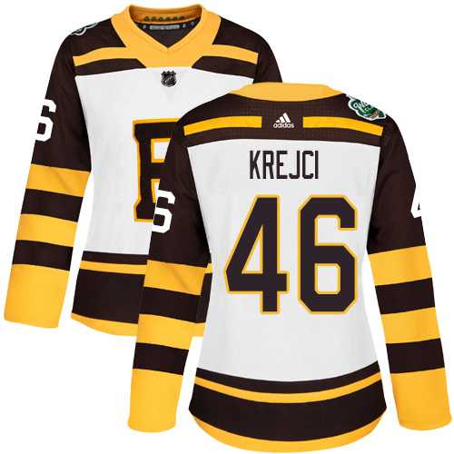 Women's Adidas Boston Bruins #46 David Krejci White Authentic 2019 Winter Classic Stitched NHL Jersey