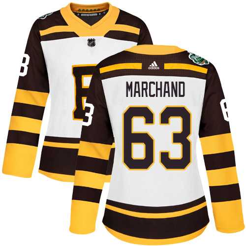 Women's Adidas Boston Bruins #63 Brad Marchand White Authentic 2019 Winter Classic Stitched NHL Jersey