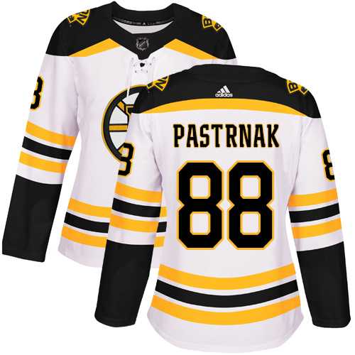 Women's Adidas Boston Bruins #88 David Pastrnak White Road Authentic Stitched NHL Jersey
