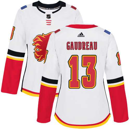 Women's Adidas Calgary Flames #13 Johnny Gaudreau White Road Authentic Stitched NHL Jersey