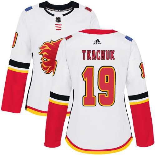 Women's Adidas Calgary Flames #19 Matthew Tkachuk White Road Authentic Stitched NHL Jersey