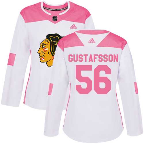 Women's Adidas Chicago Blackhawks #56 Erik Gustafsson White Pink Authentic Fashion Stitched NHL Jersey