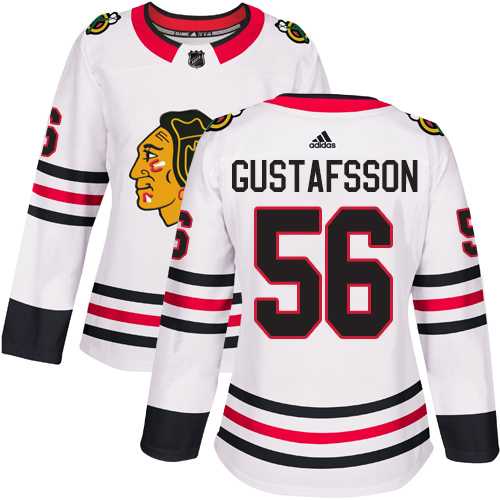 Women's Adidas Chicago Blackhawks #56 Erik Gustafsson White Road Authentic Stitched NHL Jersey