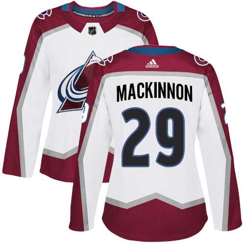 Women's Adidas Colorado Avalanche #29 Nathan MacKinnon White Road Authentic Stitched NHL Jersey