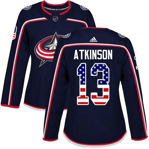Women's Adidas Columbus Blue Jackets #13 Cam Atkinson Navy Blue Home Authentic USA Flag Stitched NHL Jersey