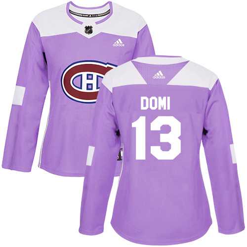 Women's Adidas Montreal Canadiens #13 Max Domi Purple Authentic Fights Cancer Stitched NHL Jersey
