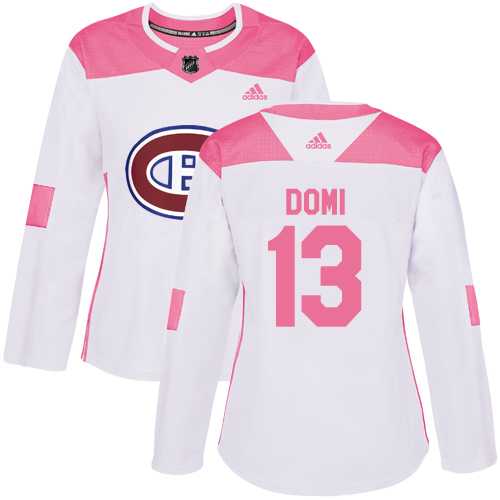 Women's Adidas Montreal Canadiens #13 Max Domi White Pink Authentic Fashion Stitched NHL Jersey