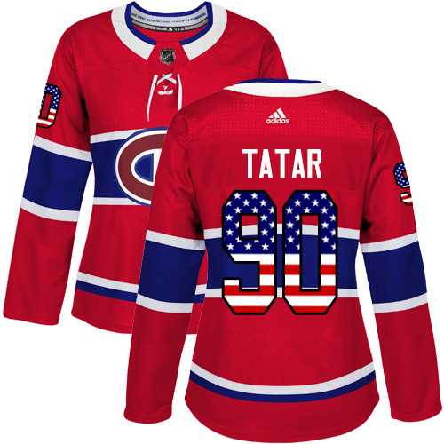 Women's Adidas Montreal Canadiens #90 Tomas Tatar Red Home Authentic USA Flag Stitched NHL Jersey